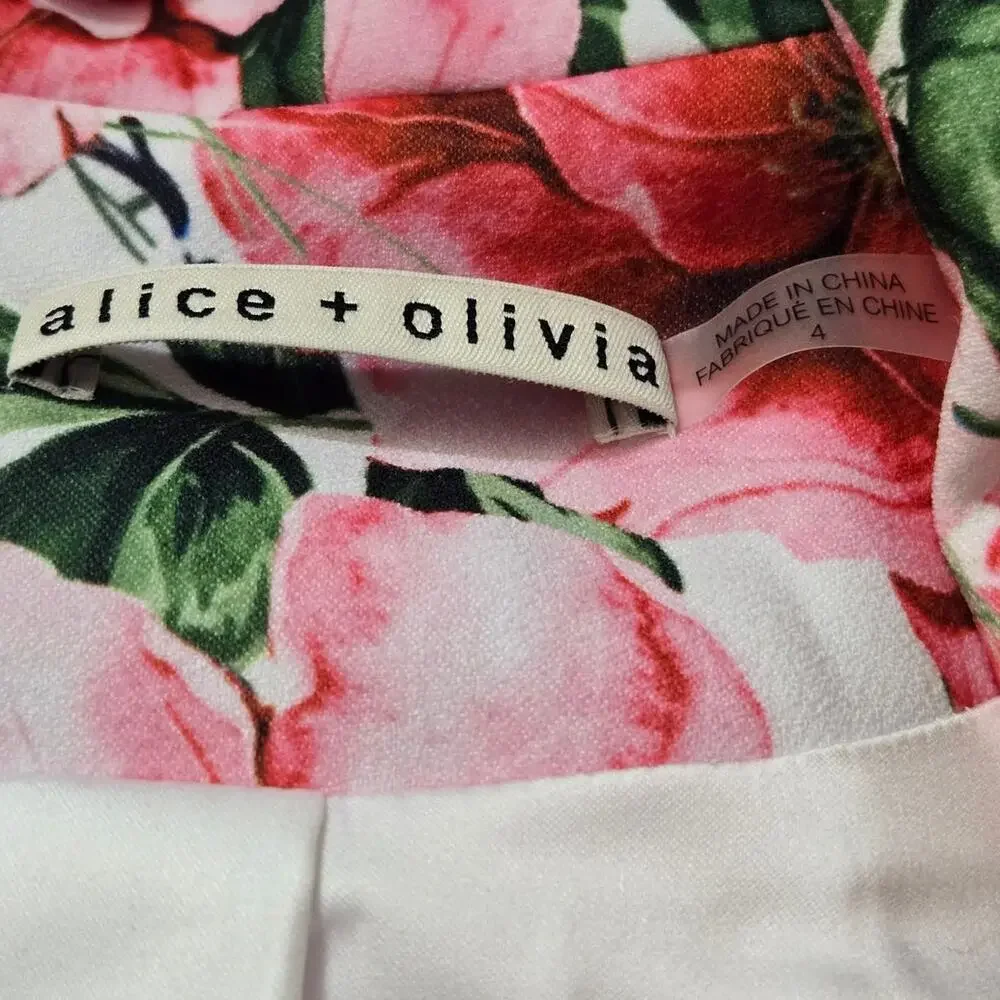 Alice +‎ Olivia Floral Plunge V-Neck Mini Dress Blazer Pink White Green Size 4